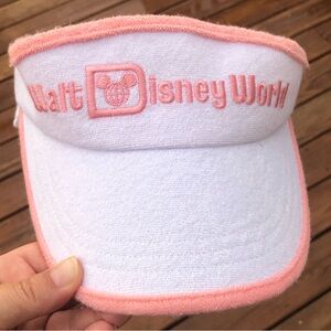 Disney Parks World Retro Women's Golf Tennis Visor Pink White Terry Cloth